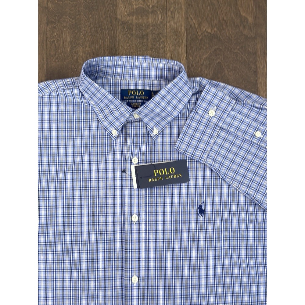 NWT Polo Ralph Lauren Men XL Blue Performance Button Down Shirt Classic Fit Logo
